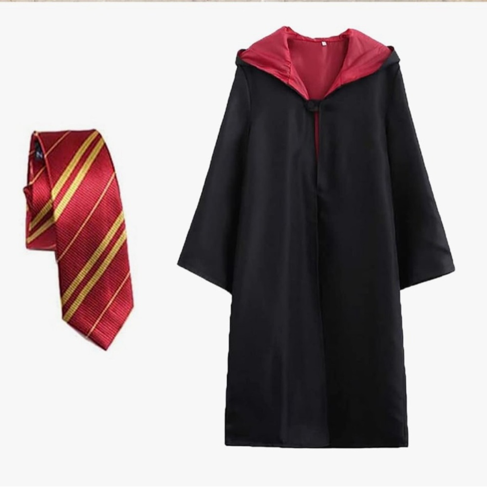 Kids Black and Red Wizard Cloak Costume with Red-Gold Tie